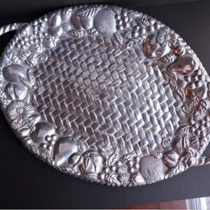Lenox Pewter Large Tray with Handles | Vintage Pewter Platter | Fruit & Grapes S